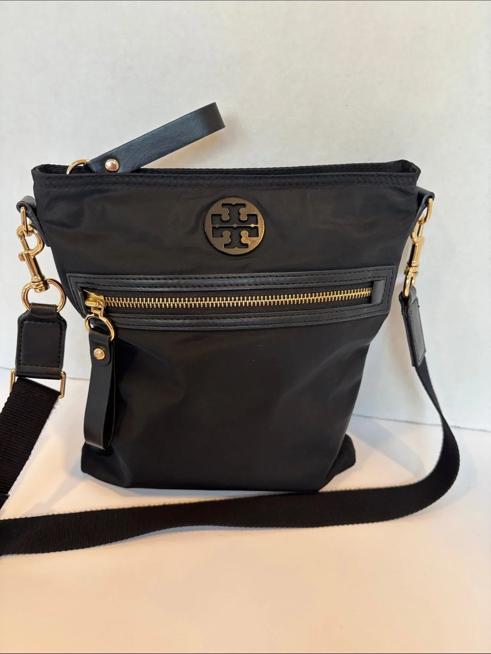 Tory Burch Black Tilda Swingback Nylon Crossbody with Gold Hardware